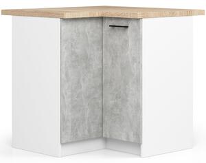 AKORD Oliwia Sarok Konyhaszekrény Laminált Fehér-Beton Tölgy Munkalappal