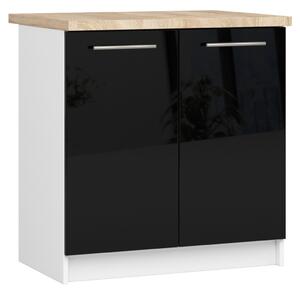 AKORD Oliwia S80 Konyhai Szekrény Laminált Fehér-Fekete Magasfényű