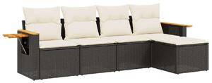 VidaXL 5 részes Kerti Kanapé Szett - Fekete Polyrattan
