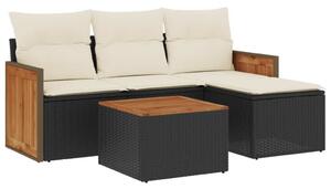 VidaXL 5 részes fekete polyrattan kerti kanapészett párnákkal