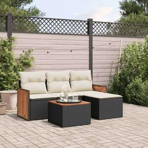 VidaXL 5 részes fekete polyrattan kerti kanapészett párnákkal