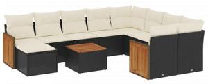 VidaXL Polyrattan Kerti Ülőgarnitúra - 11 részes - Fekete
