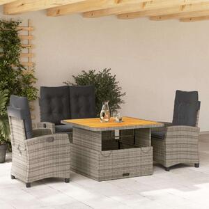 VidaXL 4 részes szürke polyrattan kerti étkezőszett párnával