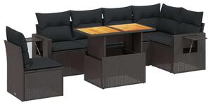 Polyrattan Kerti Ülőgarnitúra - 7 részes - Fekete