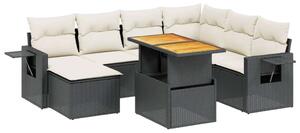 Polyrattan Kerti Ülőgarnitúra - 8 részes - Fekete