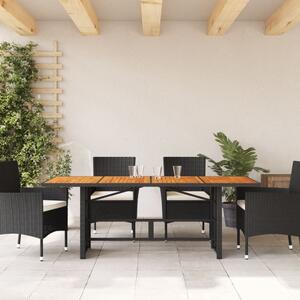 VidaXL fekete polyrattan akácfa lapos kerti asztal 190 x 80 x 74 cm