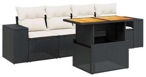 VidaXL 5 részes fekete polyrattan kerti kanapészett párnákkal