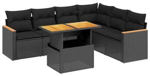 VidaXL Polyrattan Kerti Ülőgarnitúra - 7 részes - Fekete
