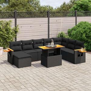 Polyrattan Kerti Ülőgarnitúra - 9 részes - Fekete