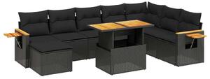 Polyrattan Kerti Ülőgarnitúra - 9 részes - Fekete
