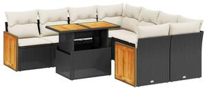VidaXL Polyrattan Kerti Ülőgarnitúra - 9 részes - Fekete