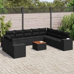 VidaXL 11 részes fekete polyrattan kerti ülőgarnitúra párnákkal