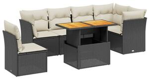 Polyrattan Kerti Ülőgarnitúra - 7 részes - Fekete