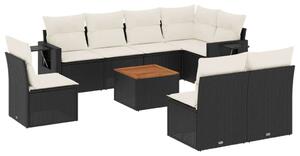 VidaXL Polyrattan Kerti Ülőgarnitúra - 9 részes - Fekete