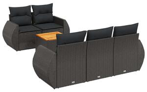 Polyrattan Kerti Ülőgarnitúra - 6 részes - Fekete