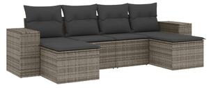 Polyrattan Kerti Ülőgarnitúra - 6 részes - Szürke