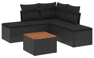 VidaXL 6 részes fekete polyrattan kerti ülőgarnitúra párnákkal
