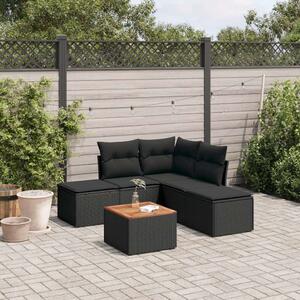 VidaXL 6 részes fekete polyrattan kerti ülőgarnitúra párnákkal