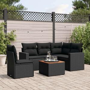 VidaXL 6 részes fekete polyrattan kerti ülőgarnitúra párnákkal