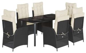 VidaXL Kerti Étkezőgarnitúra - 7 részes - Fekete Polyrattan