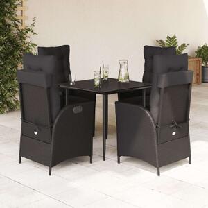 VidaXL - Polyrattan Kerti Étkezőgarnitúra - 5 részes - Fekete