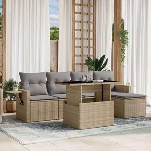 Polyrattan Kerti Ülőgarnitúra - 6 részes - Bézs