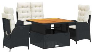 VidaXL Polyrattan Kerti Étkezőgarnitúra - 4 részes - Fekete