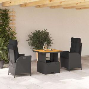 VidaXL Polyrattan Kerti Étkezőgarnitúra - 3 részes - Fekete