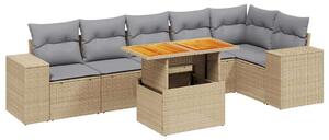 Polyrattan Kerti Ülőgarnitúra - 7 részes - Bézs