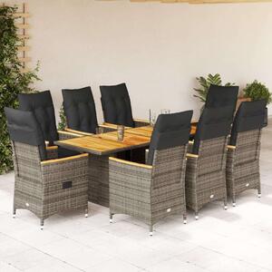 VidaXL Polyrattan Kerti Étkezőgarnitúra - 9 részes - Szürke