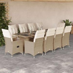 VidaXL 11 Részes Bézs Polyrattan Kerti Bútor Szett