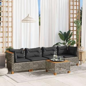 Polyrattan Kerti Ülőgarnitúra - 5 részes - Szürke