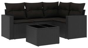 Polyrattan Kerti Kanapé Szett - 5 részes - Fekete