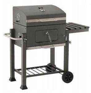 Nagy méretű kerti grill sütő fedéllel, öntöttvas rostély és kerekekkel 114,5 x 60 x 108 cm
