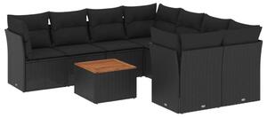 Polyrattan Kerti Ülőgarnitúra - 9 részes - Fekete