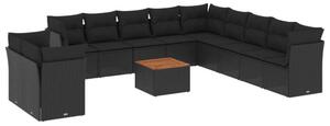 Polyrattan Kerti Ülőgarnitúra - 12 részes - Fekete