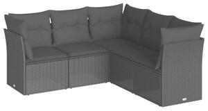 VidaXL 5 részes fekete polyrattan kerti kanapészett párnákkal