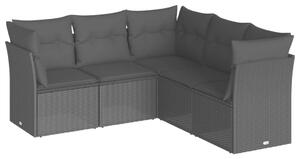 VidaXL 5 részes fekete polyrattan kerti kanapészett párnákkal