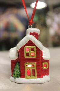 Piros világító karácsonyi dísz házikó 7,5cm