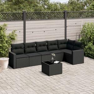 Polyrattan Kerti Ülőgarnitúra - 7 részes - Fekete