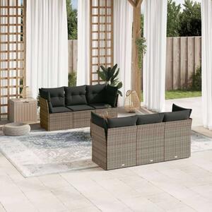 Polyrattan Kerti Ülőgarnitúra - 7 részes - Szürke