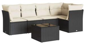 VidaXL 6 részes fekete polyrattan kerti ülőgarnitúra párnákkal