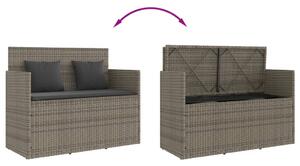 Szürke polyrattan akácfa kerti pad párnával