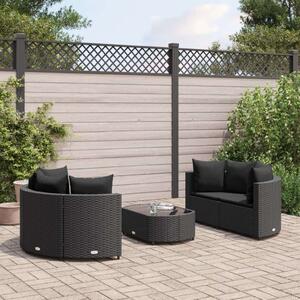 VidaXL 5 részes fekete polyrattan kerti kanapészett párnákkal