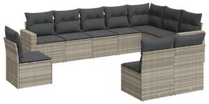 VidaXL 10 részes világosszürke polyrattan kerti ülőgarnitúra párnákkal