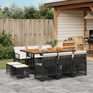 VidaXL Kerti Étkezőgarnitúra - 11 részes - Fekete Polyrattan