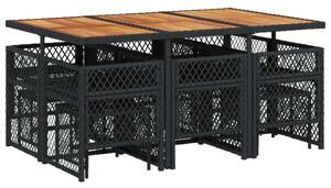 VidaXL Kerti Étkezőgarnitúra - 11 részes - Fekete Polyrattan