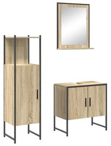 3 darabos Fürdőszoba Bútor Szett Sonoma tölgy Műanyag, Fürdőszoba Tükör Polccal Sonoma tölgy 50x12x60 cm Műanyag