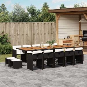 VidaXL Polyrattan Kerti Étkezőgarnitúra - 15 részes, Fekete