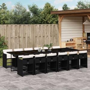 VidaXL 13 részes fekete polyrattan kerti ülőgarnitúra párnákkal
